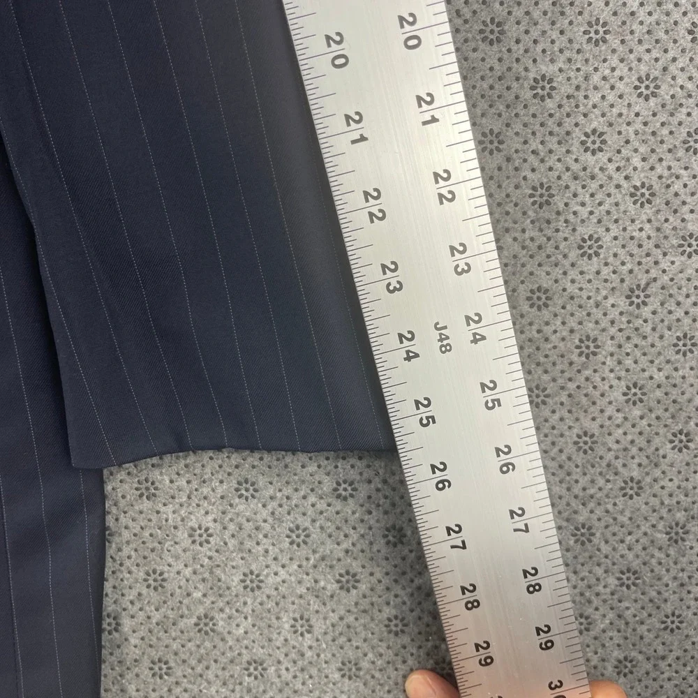 Jos A Bank Signature Gold 43L 36x34 Blue Navy Pinstripe Wool Suit Pleated Cuffed